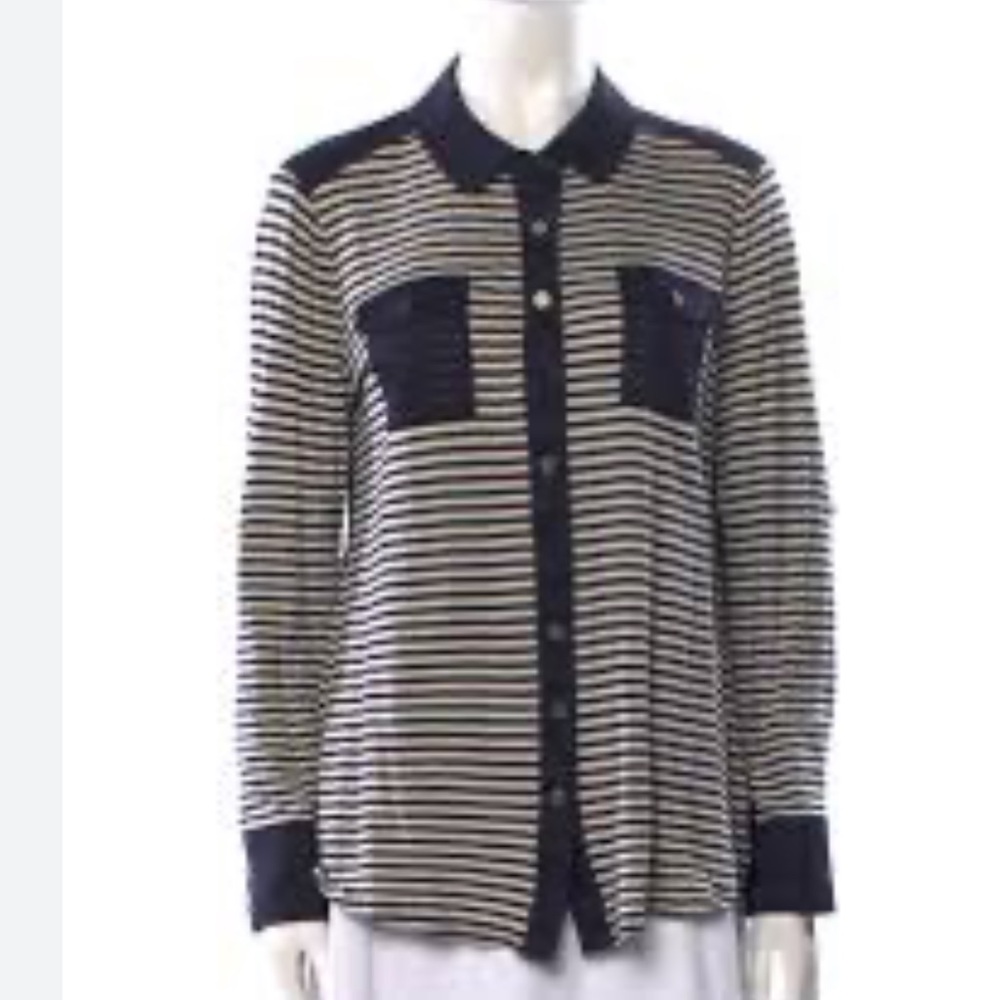 Tory Burch striped linen cotton tunic button down top shirt, size S